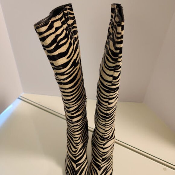 AQUA Zebra Print Calf Hair High Heel Boots - Picture 5 of 8